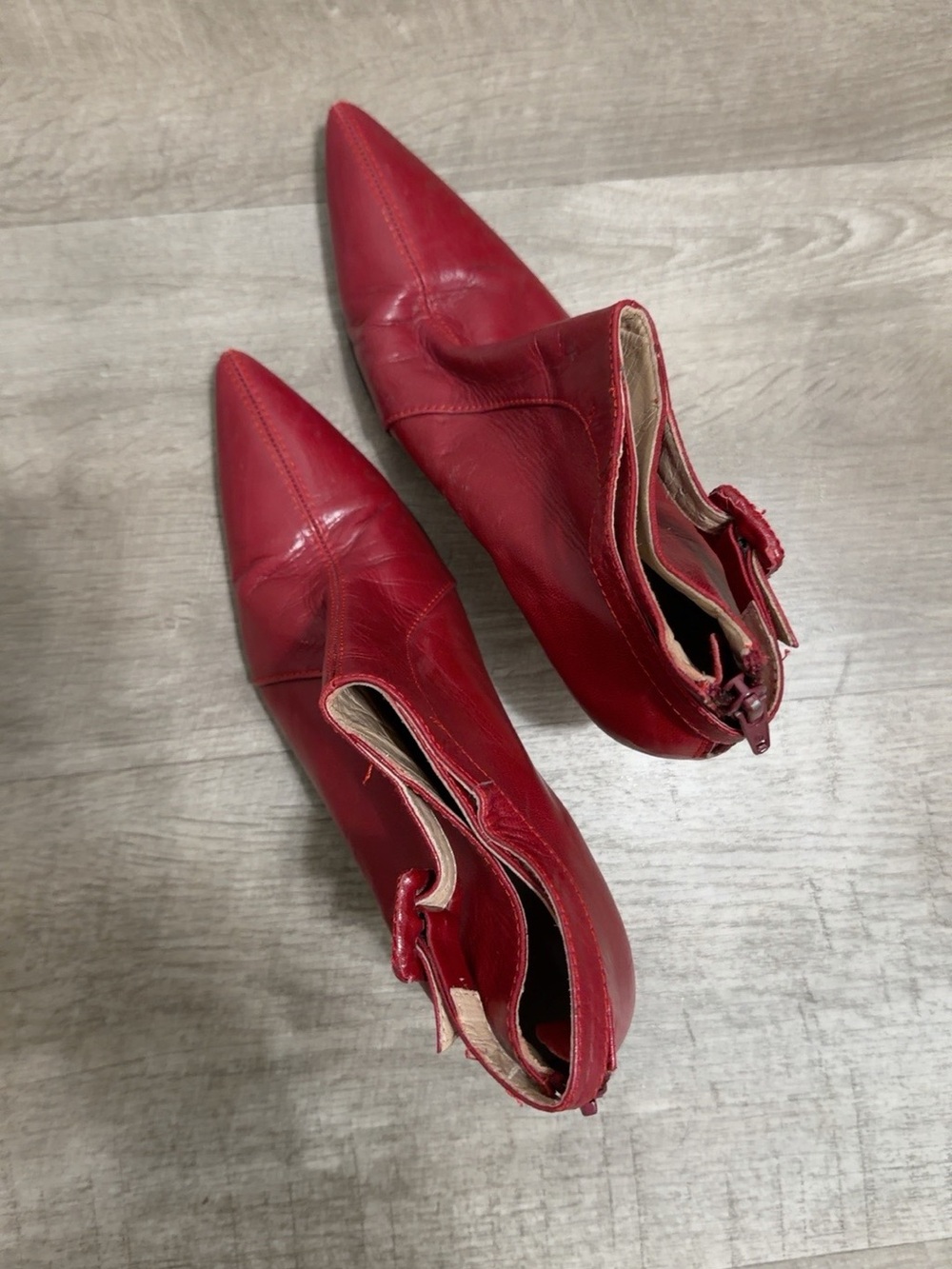 Manolo Blahnik Red Pointed-Toe Leather Ankle Booties